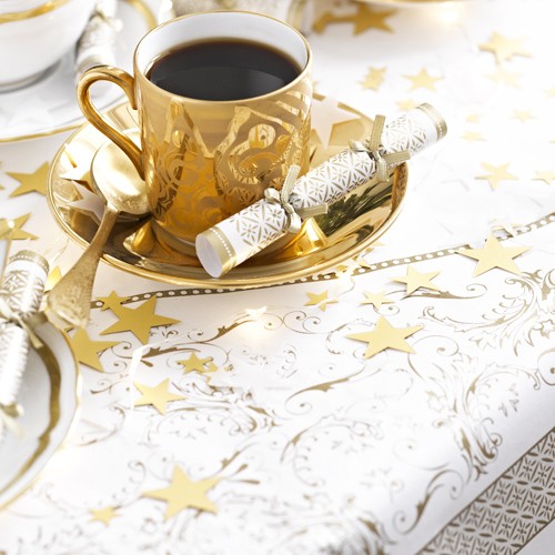 Une nappe carrée dorée " Tea Party " vintage Noel OR 1M40 Une nappe carrée dorée " Tea Party " vintage Noel OR 1M40