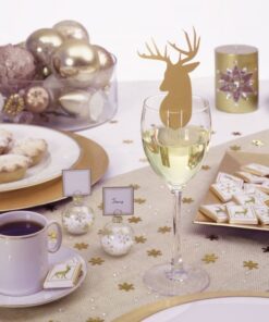 Cerf doré nominettes pour verre Noël confettis table