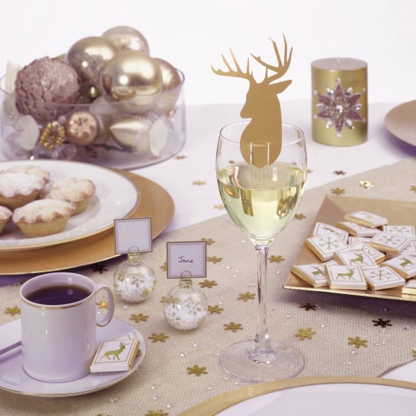 Cerf doré nominettes pour verre Noël confettis table Cerf doré nominettes pour verre Noël confettis table