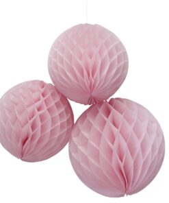 3 boules alvéolées rose pâle "honeycomb"