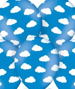 5 ballons bleu avec nuages blancs
