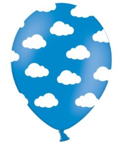 5 ballons bleu avec nuages blancs