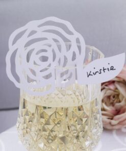 Marque place sur verre fleur vintage blanc (x 10) découpe laser