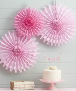 3 rosaces en papier panaché de rose deco suspension
