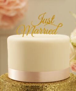 Cake topper gateau mariage just married doré