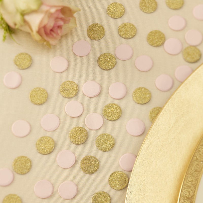 Confettis ronds rose pastel et doré Confettis ronds rose pastel et doré