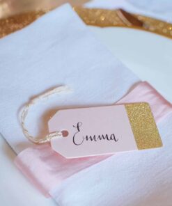 10 étiquettes tag rose pastel et doré glitter