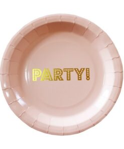 8 assiettes "party" rose poudré pastel et or