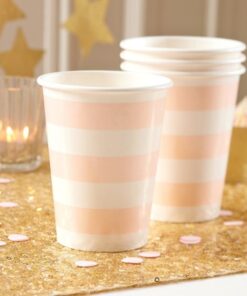 8 gobelets rayures rose tendre pastel