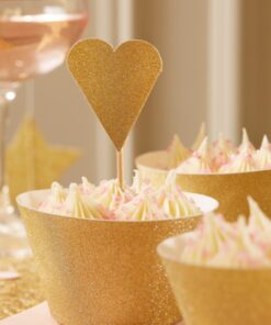 12 pics cupcake gâteau coeur doré glitter paillettes