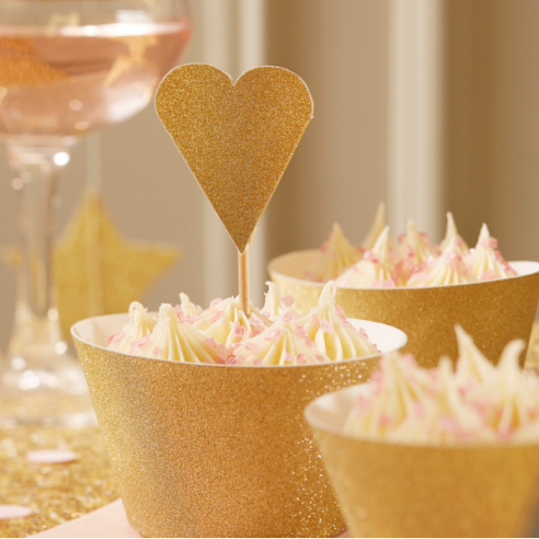 12 pics cupcake gâteau coeur doré glitter paillettes 12 pics cupcake gâteau coeur doré glitter paillettes
