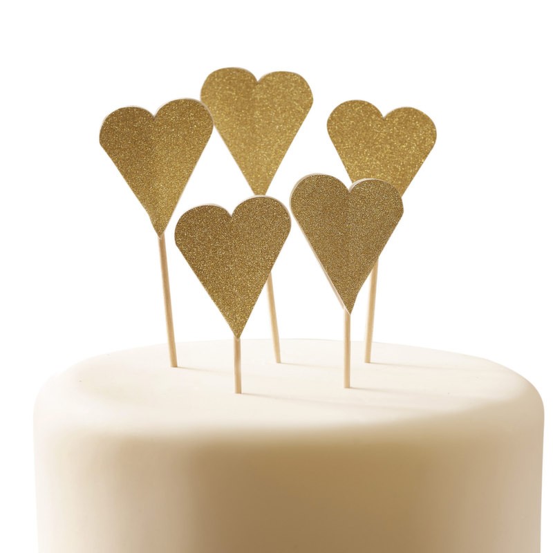 12 pics cupcake gâteau coeur doré glitter paillettes 12 pics cupcake gâteau coeur doré glitter paillettes