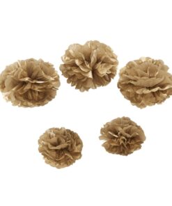 5 pompons en papier doré gold