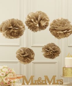 5 pompons en papier doré gold