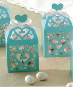 50 boîtes à dragées lanterne coeur bleu aqua