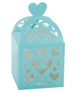 50 boîtes à dragées lanterne coeur bleu aqua