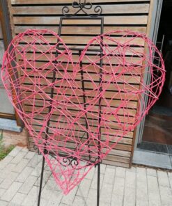 Location grand coeur en osier rotin rose 120cm