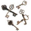 24 clés vintage bronze style ancient carte ruban satin