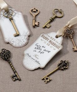 24 clés vintage bronze ruban et 24 étiquettes tags