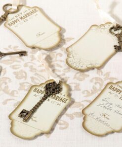 24 clés vintage bronze ruban et 24 étiquettes tags