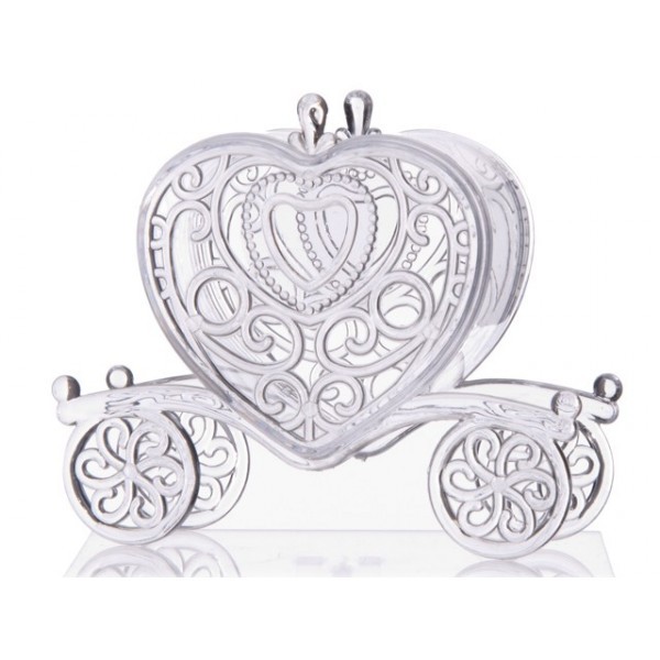 Carrosse coeur bonbonnière à dragées en plexi Carrosse coeur bonbonnière à dragées en plexi