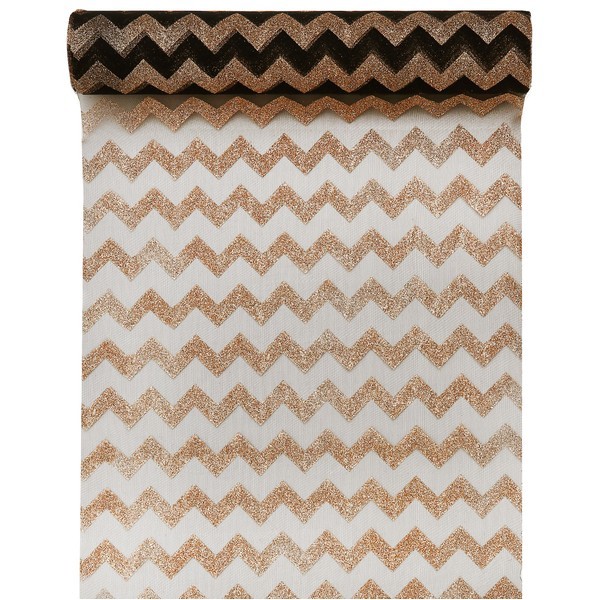 Chemin de table chevron pailleté or organdi 5M 28cm Chemin de table chevron pailleté or organdi 5M 28cm