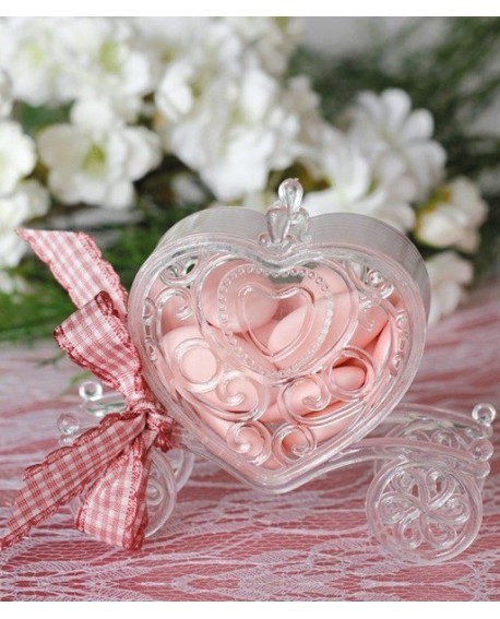 Carrosse coeur bonbonnière à dragées en plexi Carrosse coeur bonbonnière à dragées en plexi