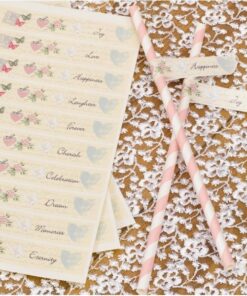 30 Stickers étiquettes pailles drapeaux shabby love