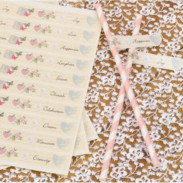 30 Stickers étiquettes pailles drapeaux shabby love 30 Stickers étiquettes pailles drapeaux shabby love