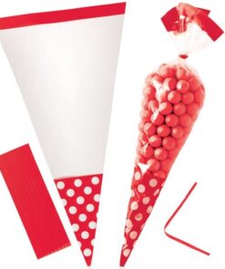 10 sachets bonbons cello cone rouge à pois