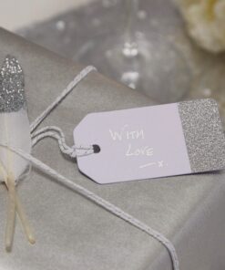 10 étiquettes tag blanc et argent pailleté glitz