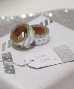 10 étiquettes tag blanc et argent pailleté glitz