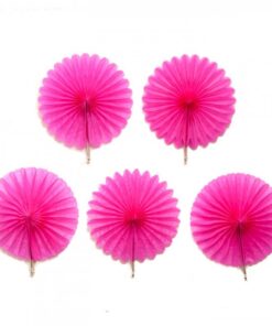 5 mini rosace éventail fuchsia rose vif en papier