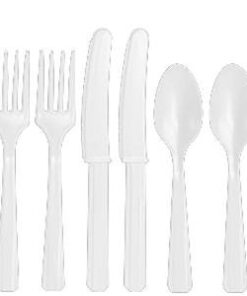 24 petits couverts en plastique blanc anniversaire enfant