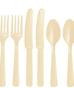 24 couverts en plastique vanille ivoire anniversaire enfant