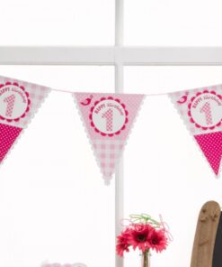 Guirlande fanion 1er anniversaire petit oiseau rose