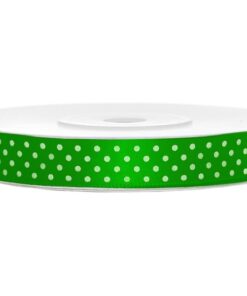 Ruban de satin vert foncé pois blanc 12mm 25M