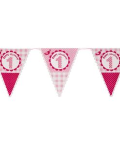 Guirlande fanion 1er anniversaire petit oiseau rose