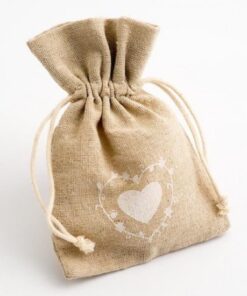10 sachet pochon toile de jute coeur