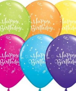 6 Ballons Happy Birthday étoiles serpentins