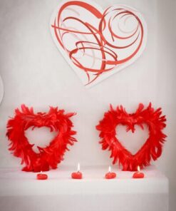 Coeur en plumes rouge 20 cm déco table salle