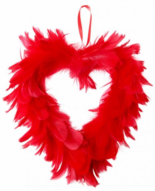 Coeur en plumes rouge 20 cm déco table salle Coeur en plumes rouge 20 cm déco table salle