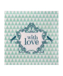 20 serviettes "with love" vintage menthe oiseau