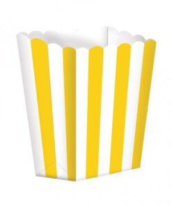 5 pots à popcorn rayures blanc et jaune rayures
