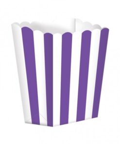 5 pots à popcorn rayures blanc mauve violet