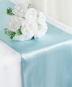 Tissu satin bleu clair 36cm 9M chemin de table misty blue