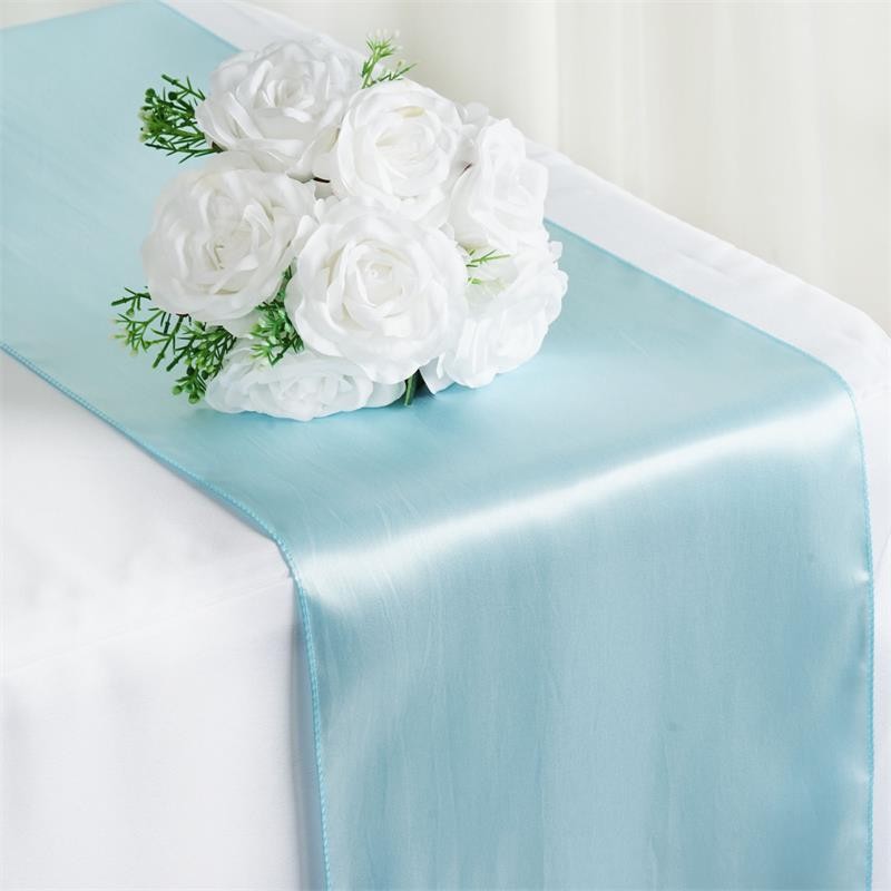 Tissu satin bleu clair 36cm 9M chemin de table misty blue Tissu satin bleu clair 36cm 9M chemin de table misty blue