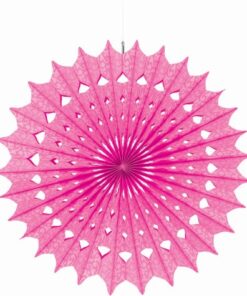 1 éventail rosace en papier damassé fuchsia
