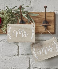 2 pancartes en bois Mr & Mrs mariage dos chaise