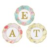 12 assiettes "EAT" fleurs vintage tea party